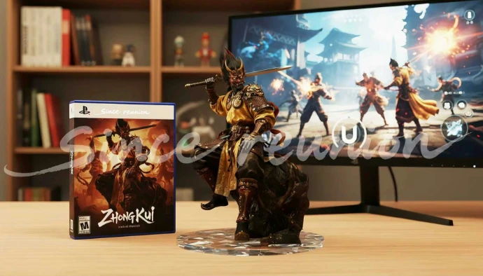 Figure and game box with computer screen.